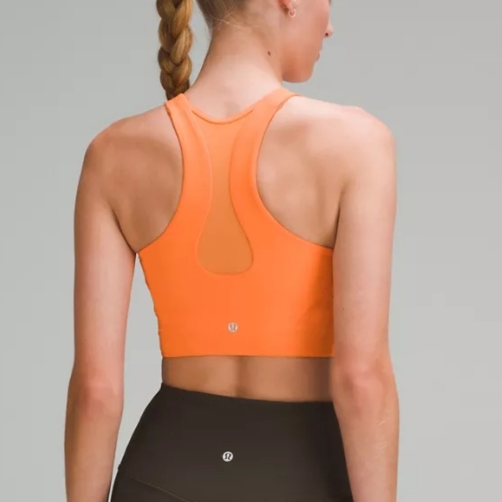 Lululemon Mesh-Back Train Bra Orange High Neck Racerback Crop Top Size 6